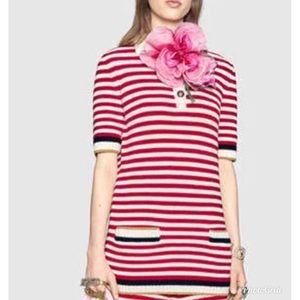 Women's striped knit polo with pink flower